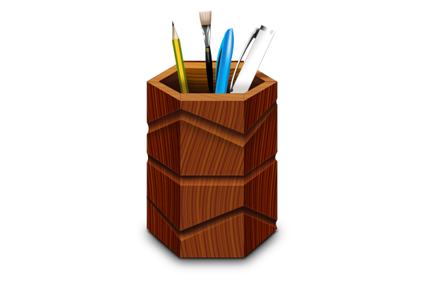 Wooden pen stand & icons (PSD & PNG)