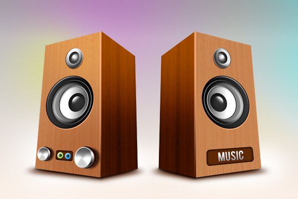 Wooden speakers PSD & icons