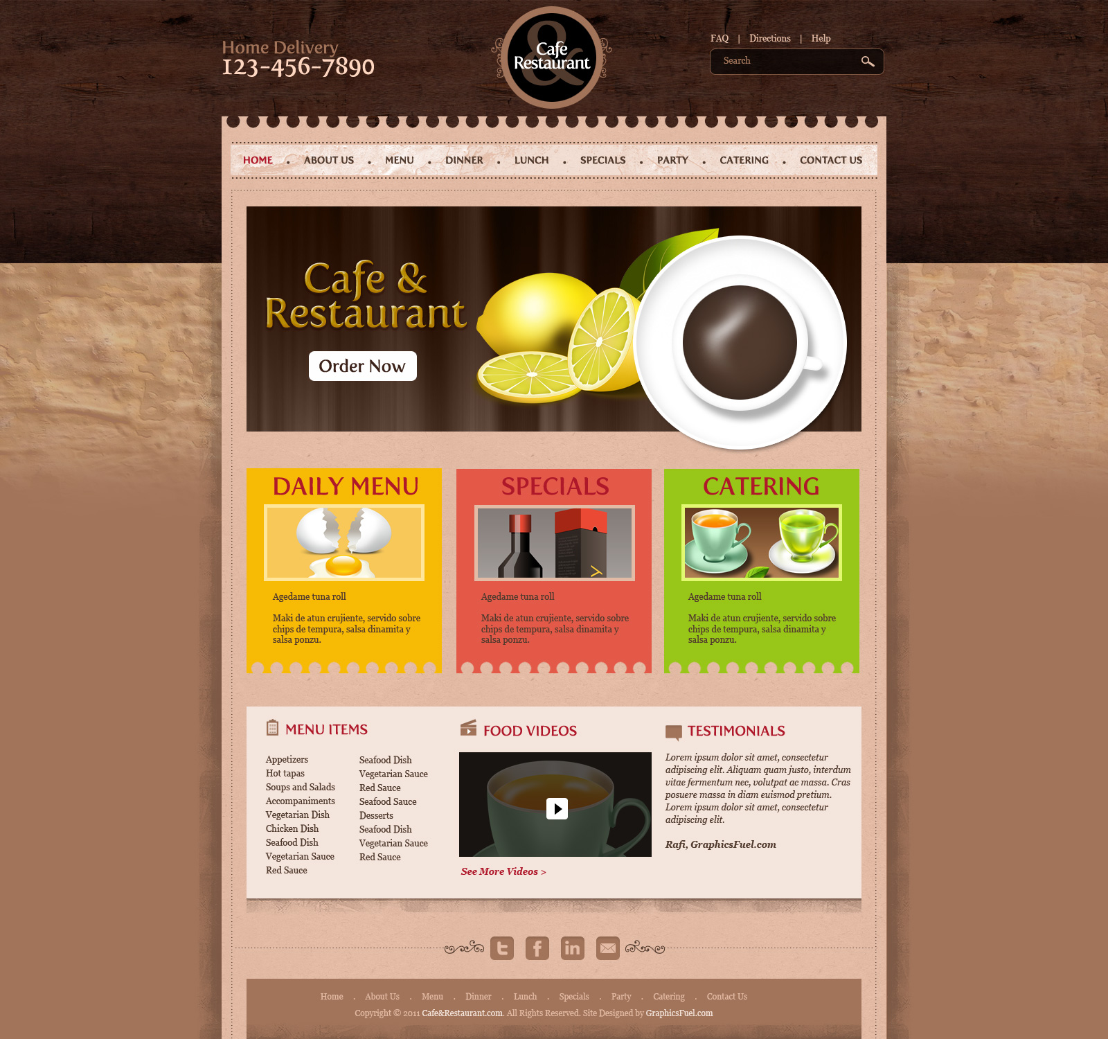 Cafe & restaurant website PSD template