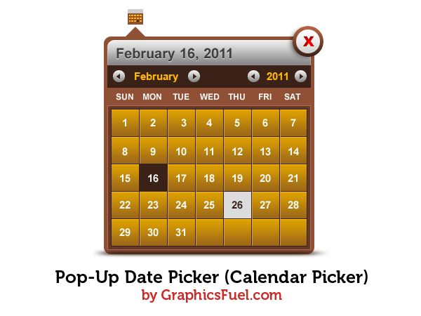 Pop-up date picker (calendar picker) PSD