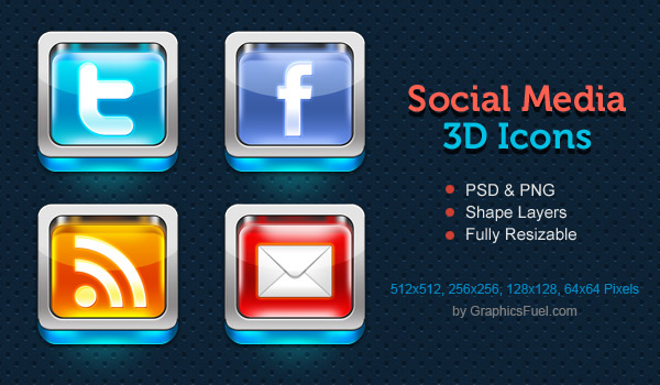 Shiny 3D social media icons PSD