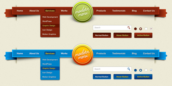Modern menu & GUI elements PSD