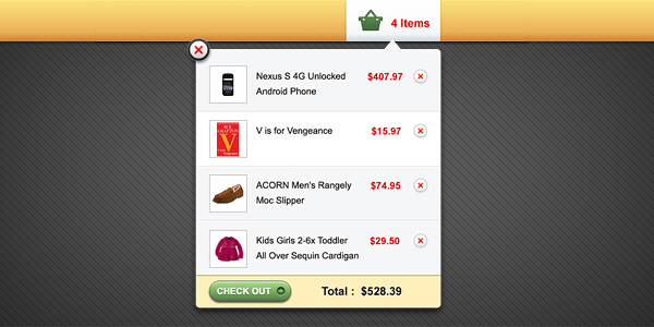 Shopping cart popup interface (PSD)