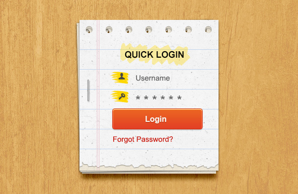 Paper Login Form PSD