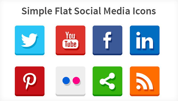 Simple Flat Social Media Icons (PSD & PNG)