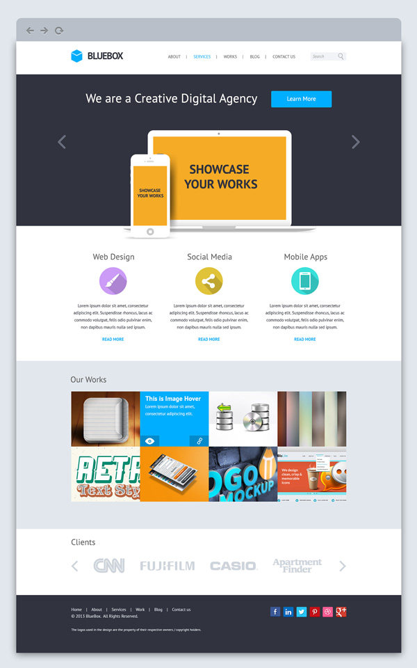 BlueBox: Flat Website PSD Templates Design