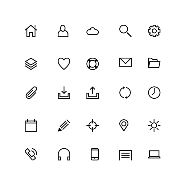 25 Line Icons (PSD & PNG)