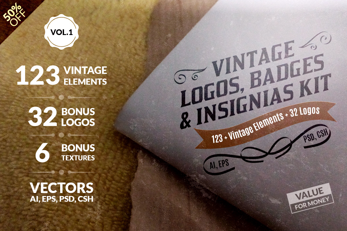 Vintage Logos, Badges, Insignias Kit – Vol.1