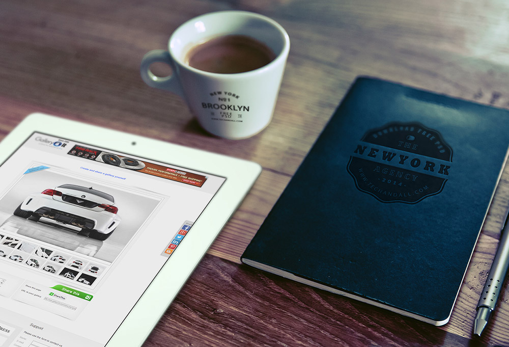 iPad, Cup Logo & Notebook Logo mockup PSD