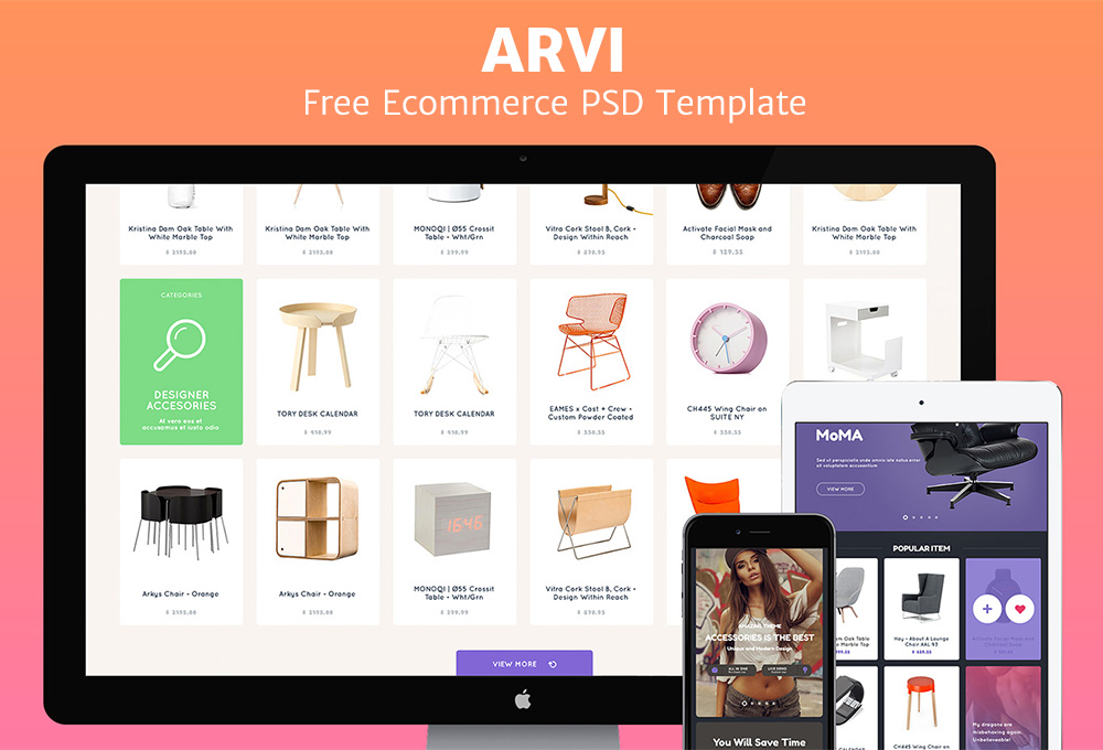 Arvi: Free Ecommerce Website PSD Template