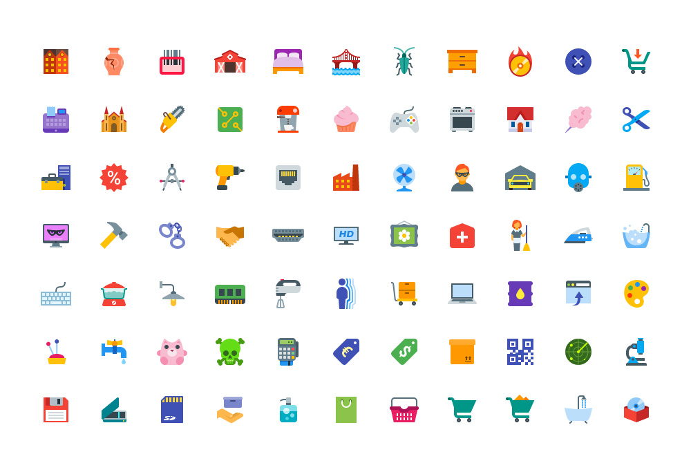 100 Free Flat Color Icons