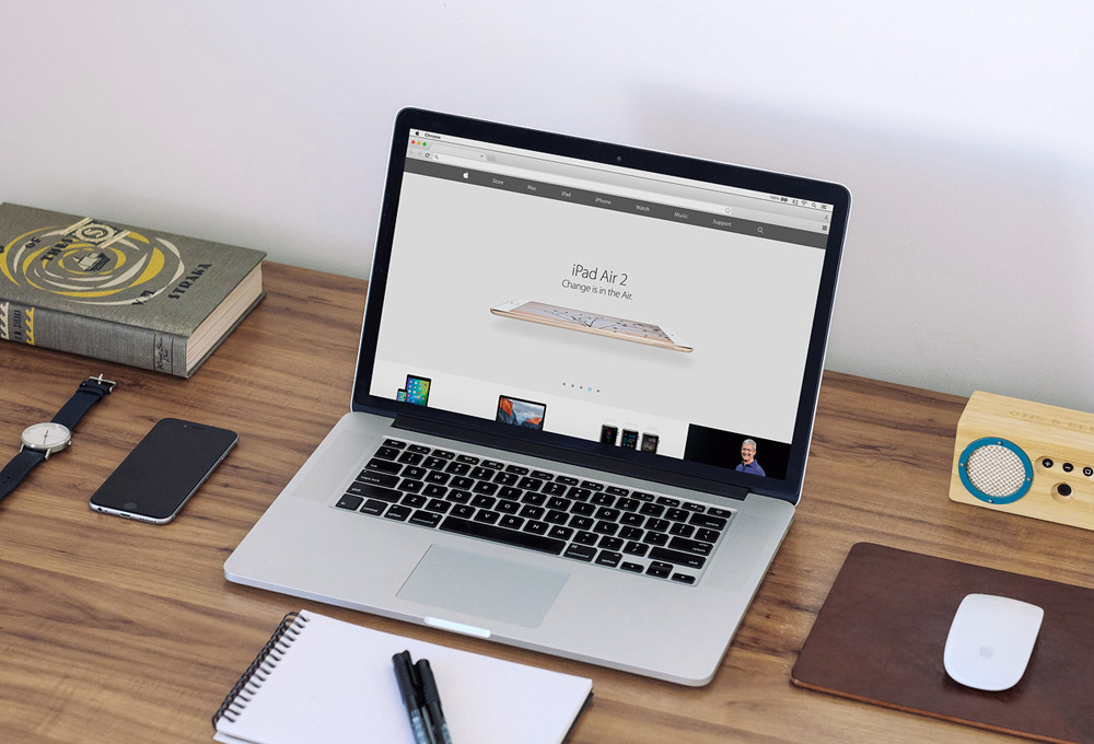 Free Macbook Workspace Mockup