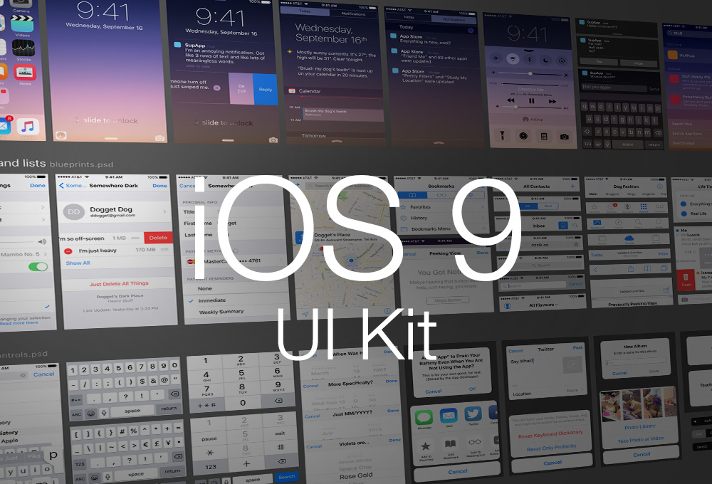 iOS 9 Complete UI Kit PSD