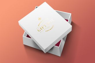 Free Gift Box PSD & Logo Mockup