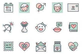 Valentine Flat Line Vector Icons