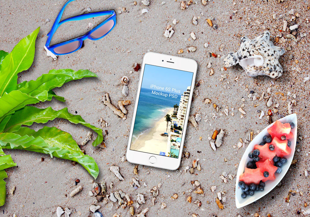 iPhone 6s Plus And iPad Pro On The Beach Mockup