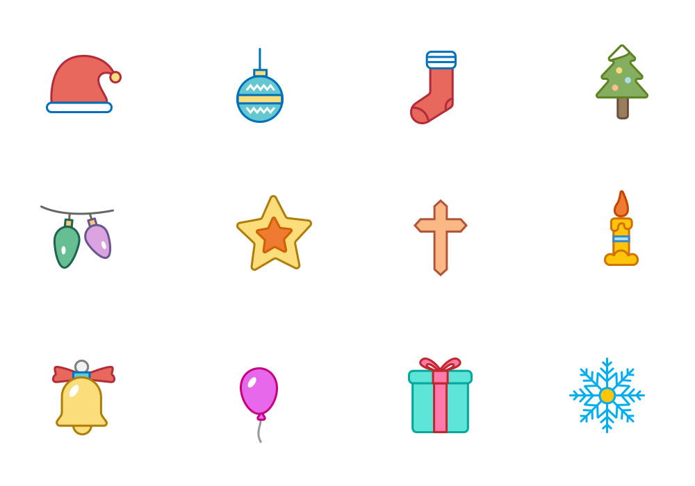 Christmas Color And Outline Icons Vol.1