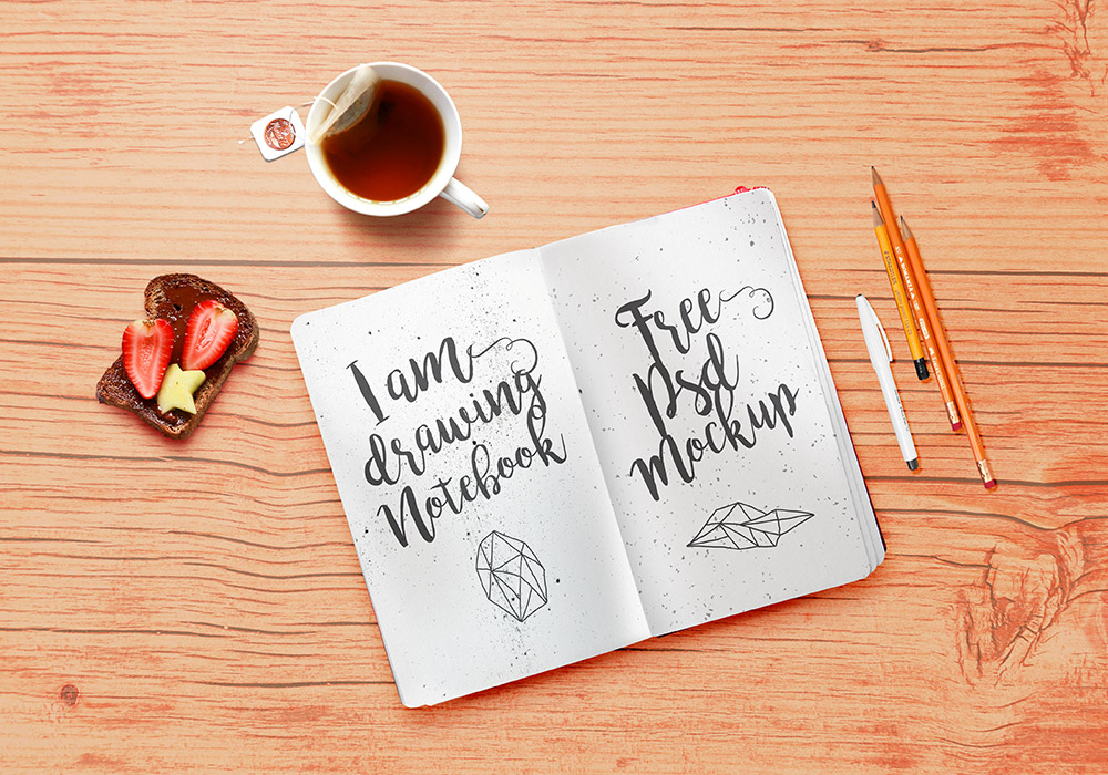 Free Stationery Sketchbook PSD Mockup