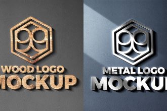 Wood & Metal Cut Logo Mockup PSD