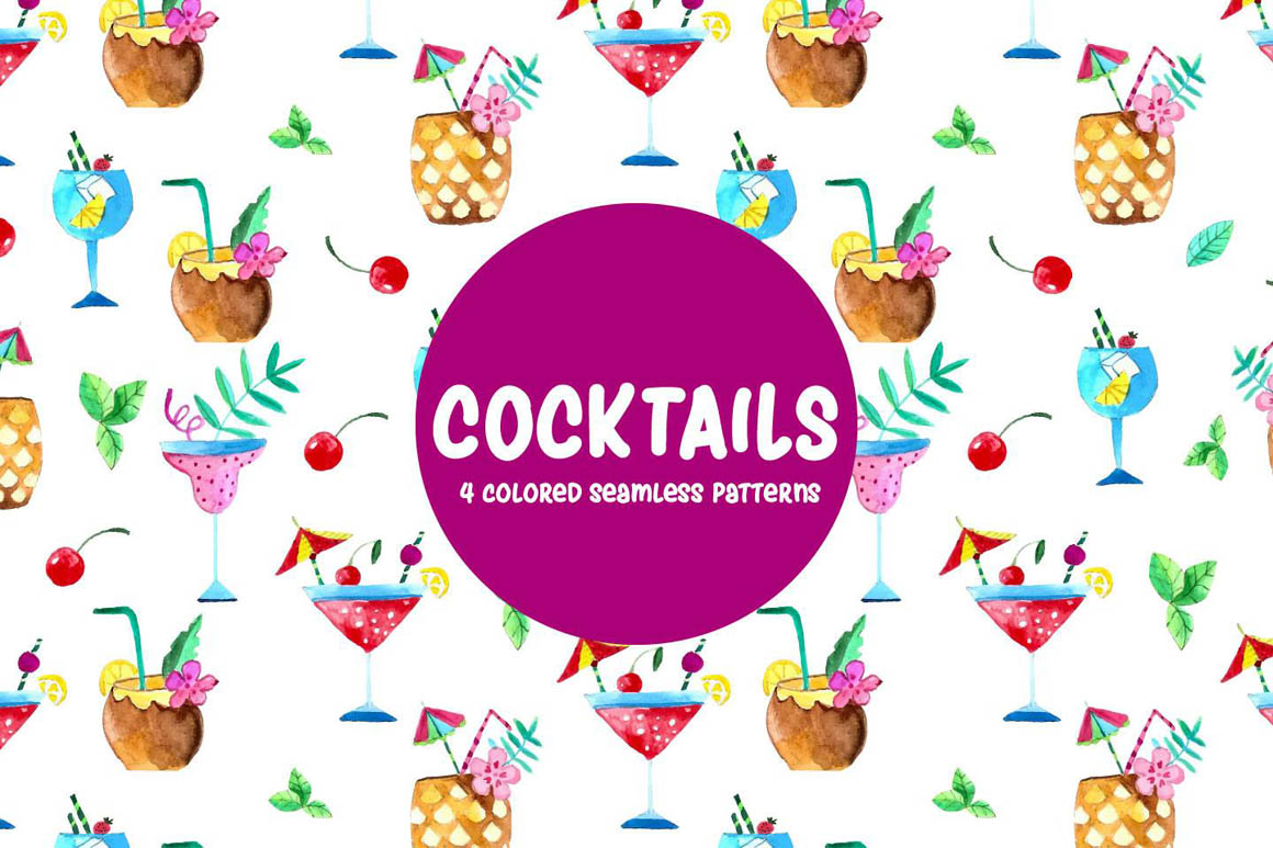 Coctails Watercolor Pattern