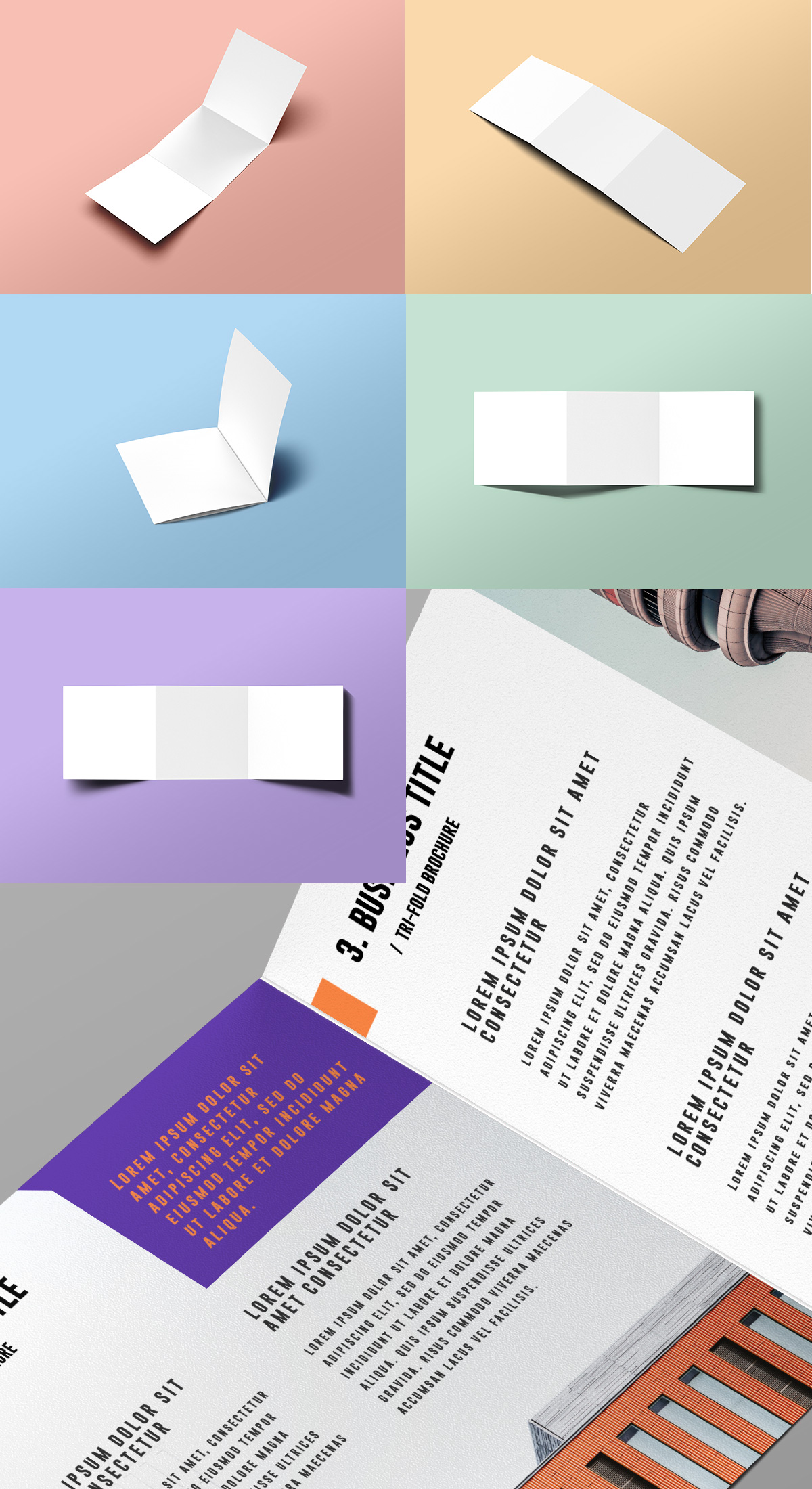 Square Trifold Brochure PSD Mockups