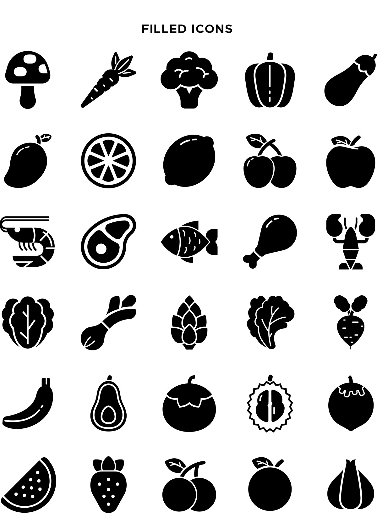 Natural Food Filled Icons Vector Pack