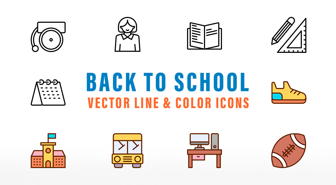 Back To School Vector Line And Color Icons