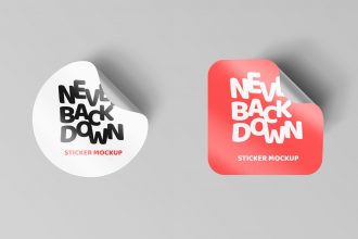 Curled Sticker Mockup PSD Template