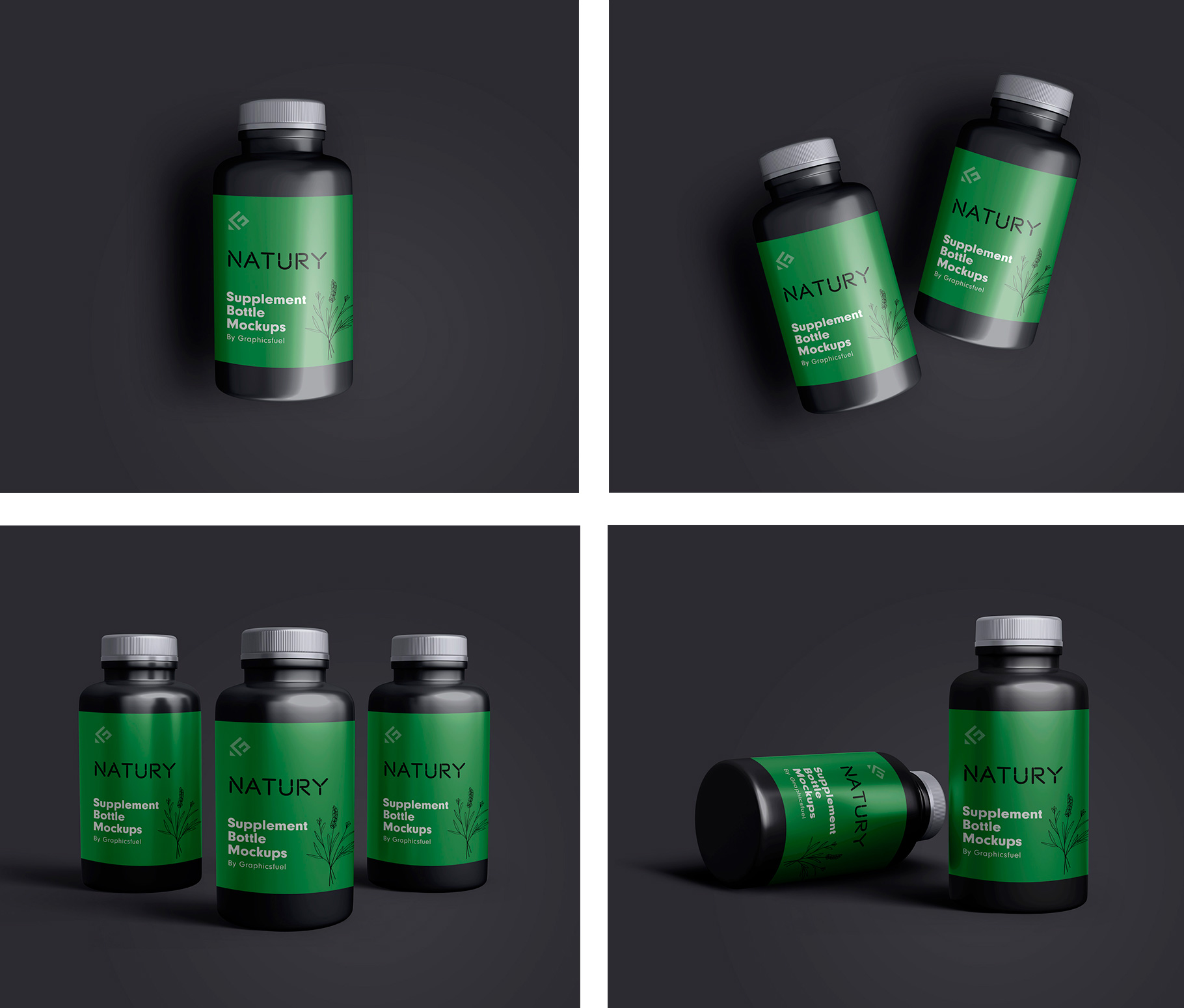 PSD Supplement Bottle Mockups Templates